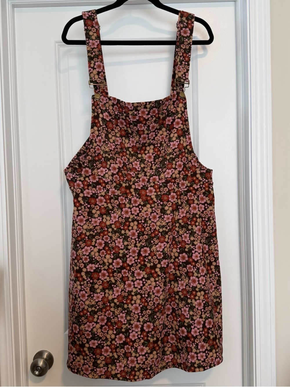 Cider Multicolor Floral Corduroy Dress - Pink, Brown & Green